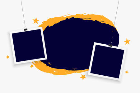 hanging photo frames on grunge backgroundのイラスト素材