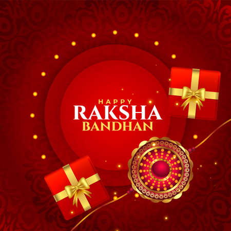 decorative indian festival raksha bandhan red greetingのイラスト素材