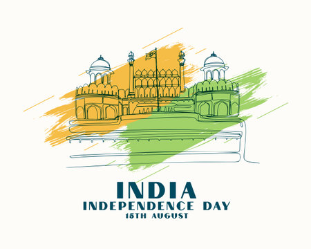 independence day of india with hand drawn red fortのイラスト素材