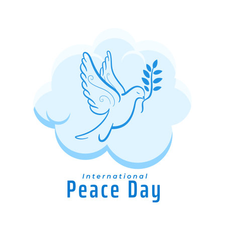 decorative peace day wishes card with dove in cloudy designのイラスト素材
