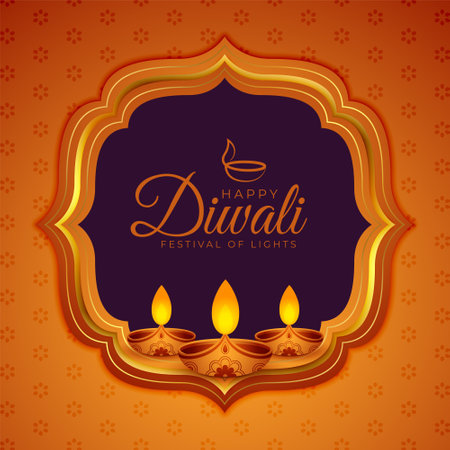 Ilustración de Happy diwali religious festival greeting background with diya design - Imagen libre de derechos