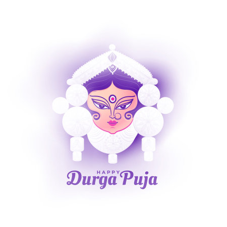 Indian festival durga pooja event card with goddess durga face designのイラスト素材