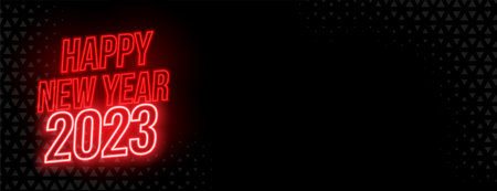 Happy new year 2023 red glowing neon greeting card vector