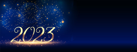 2023 new year fireworks celebration banner with light effect vector