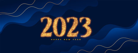 happy new year banner with 2023 lettering in golden sparkle vectorのイラスト素材