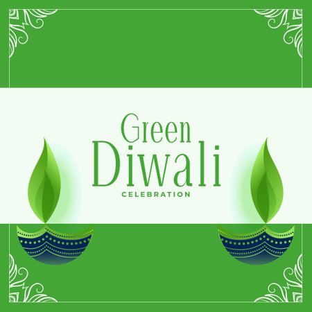nice green diwali wishes card with artistic diya designのイラスト素材