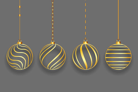 line style golden christmas bauble design in set of fourのイラスト素材