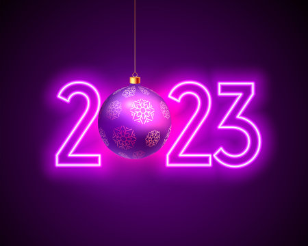 neon style 2023 text with 3d ball for new year background vectorのイラスト素材