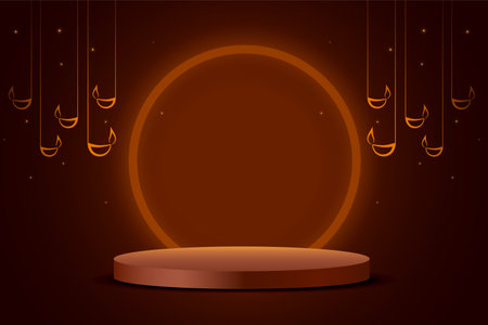 happy deepavali banner wiith 3d podium in brown backgroundのイラスト素材