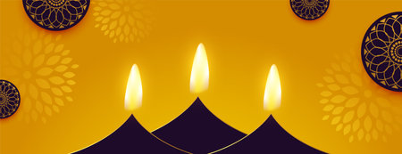 shubh diwali event banner with copy space and creative diya vector designのイラスト素材