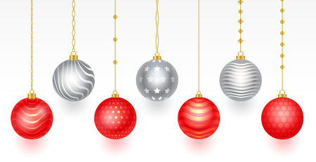collection of isolated grey and red christmas bauble designのイラスト素材