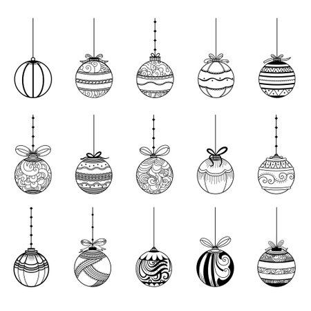 line style christmas bauble elements design in setのイラスト素材
