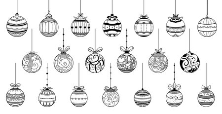 line style christmas bauble elements design in setのイラスト素材