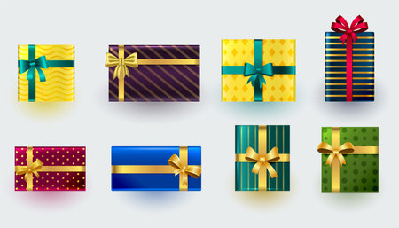 collection of realistic gift box design for christmas celebrationのイラスト素材