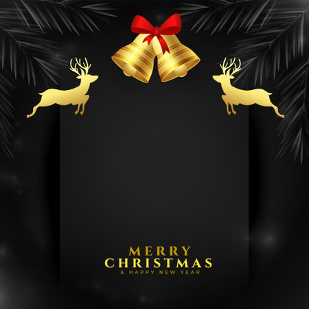premium merry christmas black background with golden elements designのイラスト素材