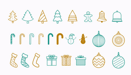 collection of christmas decorative elements design in line styleのイラスト素材