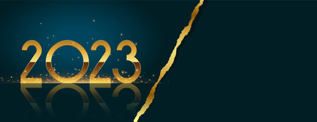 golden 2023 new year invitation banner in paper torn style vectorのイラスト素材