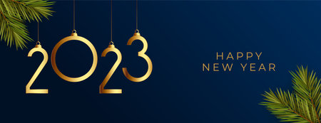 hanging style 2023 new year event wallpaper with green fir vector