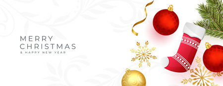 merry christmas decorative banner with xmas elements vectorのイラスト素材