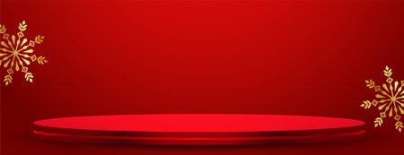 merry christmas red banner with 3d podium platform vectorのイラスト素材