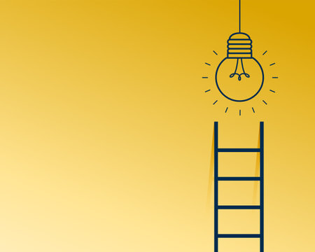 idea concept with ladder and light bulb design on yellow backgroundのイラスト素材