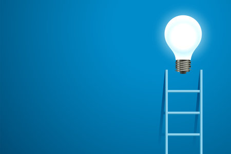 clean step ladder reaches to glowing light bulb represent idea conceptのイラスト素材