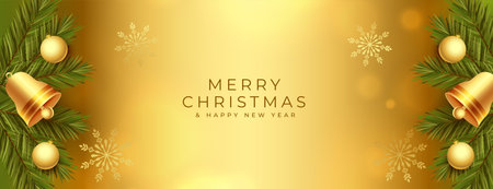 elegant merry christmas golden banner with decorative elements vectorのイラスト素材