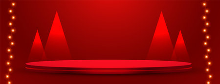 modern 3d podium red banner with christmas tree vectorのイラスト素材