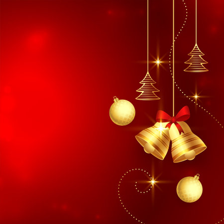 golden christmas elements with text space on red background vectorのイラスト素材