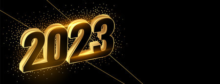 3d style new year 2023 text banner with golden glitter vectorのイラスト素材