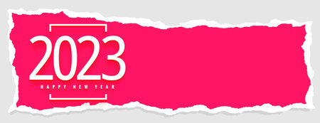 paper torn style 2023 new year pink banner with text space vector