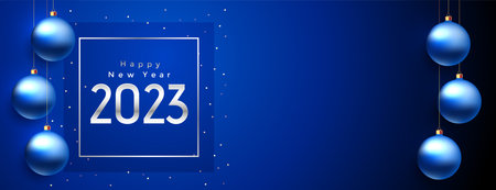 happy new year 2023 party poster with christmas ball vectorのイラスト素材