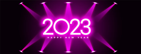 neon style 2023 new year party banner with spot light effect vectorのイラスト素材