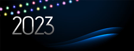 happy new year 2023 party banner with colorful light string vector