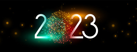 happy new year 2023 celebration banner with firework burst vector