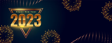stylish 2023 new year banner with firework and light effect vector