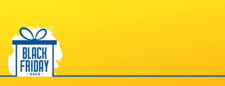 yellow black friday sale banner with gift box design on white splash vectorのイラスト素材