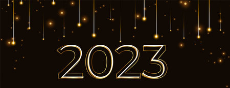 3d style 2023 happy new year greeting banner with light effect vector