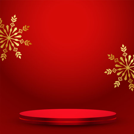merry christmas red background with 3d podium and snowflake  vectorのイラスト素材