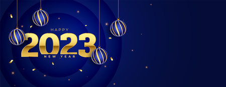 happy new year 2023 greeting banner with christmas ball vectorのイラスト素材