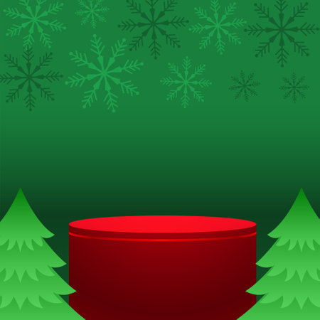3d podium with pine tree design for merry christmasのイラスト素材