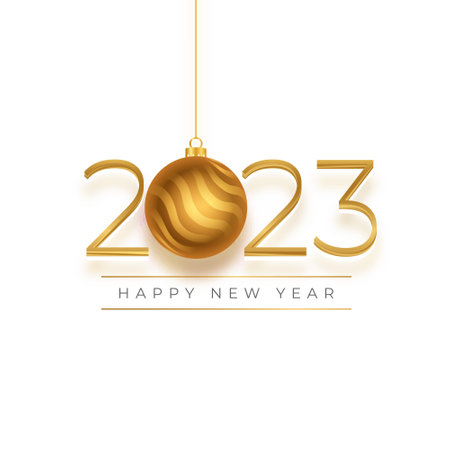 premium 2023 new year banner with golden christmas bauble design