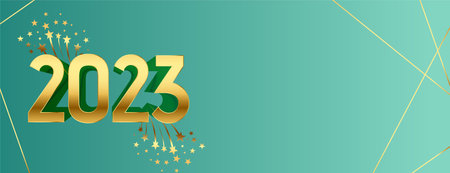 3d golden 2023 text on new year eve banner with bursting star vector