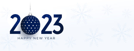 Happy new year 2023 greeting banner with christmas ball vector