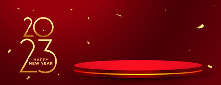 2023 new year festival banner with 3d podium for product display vectorのイラスト素材