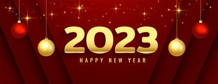 happy new year 2023 banner with decorative bauble vector