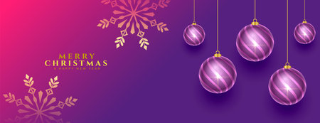 elegant merry christmas holiday banner with ball and snowflake vectorのイラスト素材