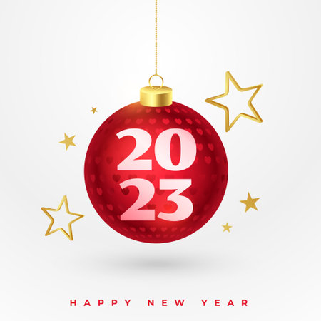 stylish new year 2023 greeting background with christmas bauble design