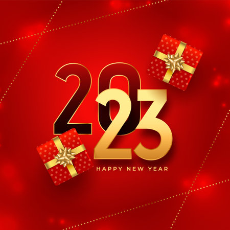 glowing new year 2023 invitation poster with christmas gift box design