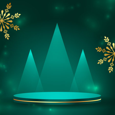 merry christmas and new eve with 3d podium and snowflake vector designのイラスト素材